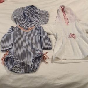 Ruffle butts swimsuit, hat, and cover up